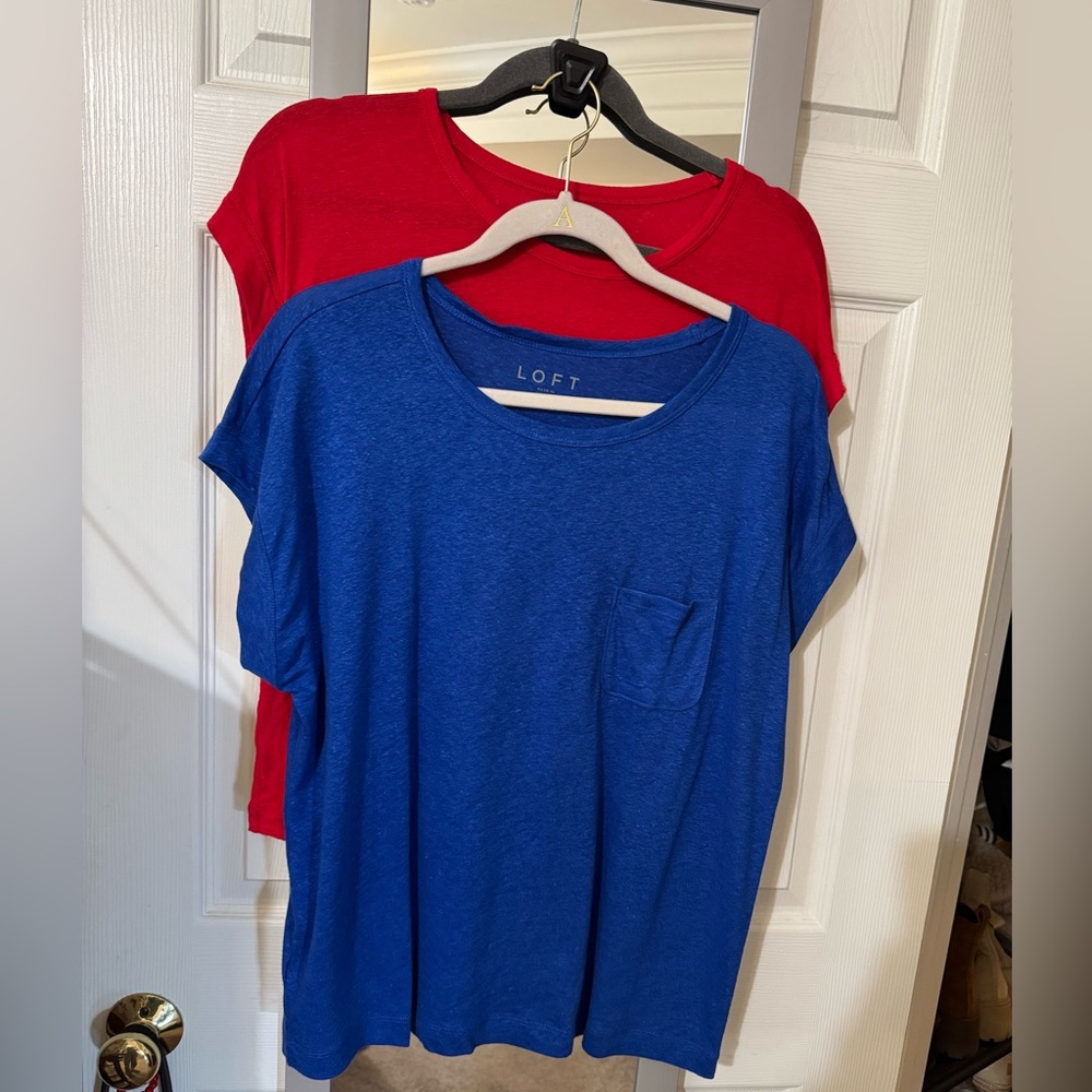 Set of 2: LOFT casual Vibrant Red and Blue Short Sleeve Shirts
